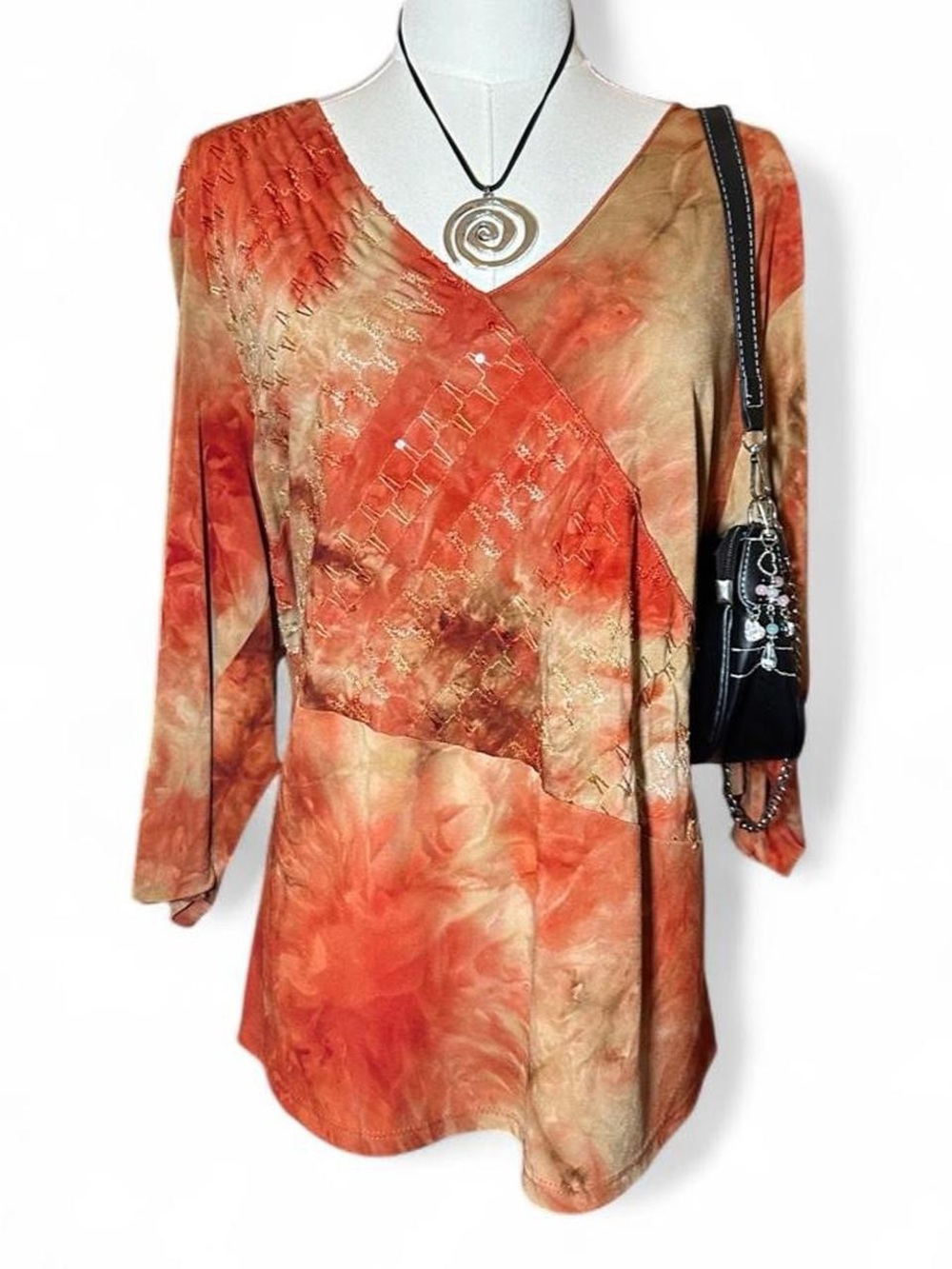 Only Nine Scarlet Orange Tan Tie-Dye Top Sunset Festival Boho Fairycore Fall